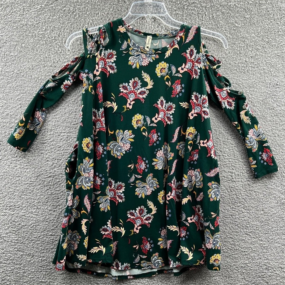 Womens Boho Swing Tunic Top M Floral Indie Cottage Casual Flowy Cold Shoulder
